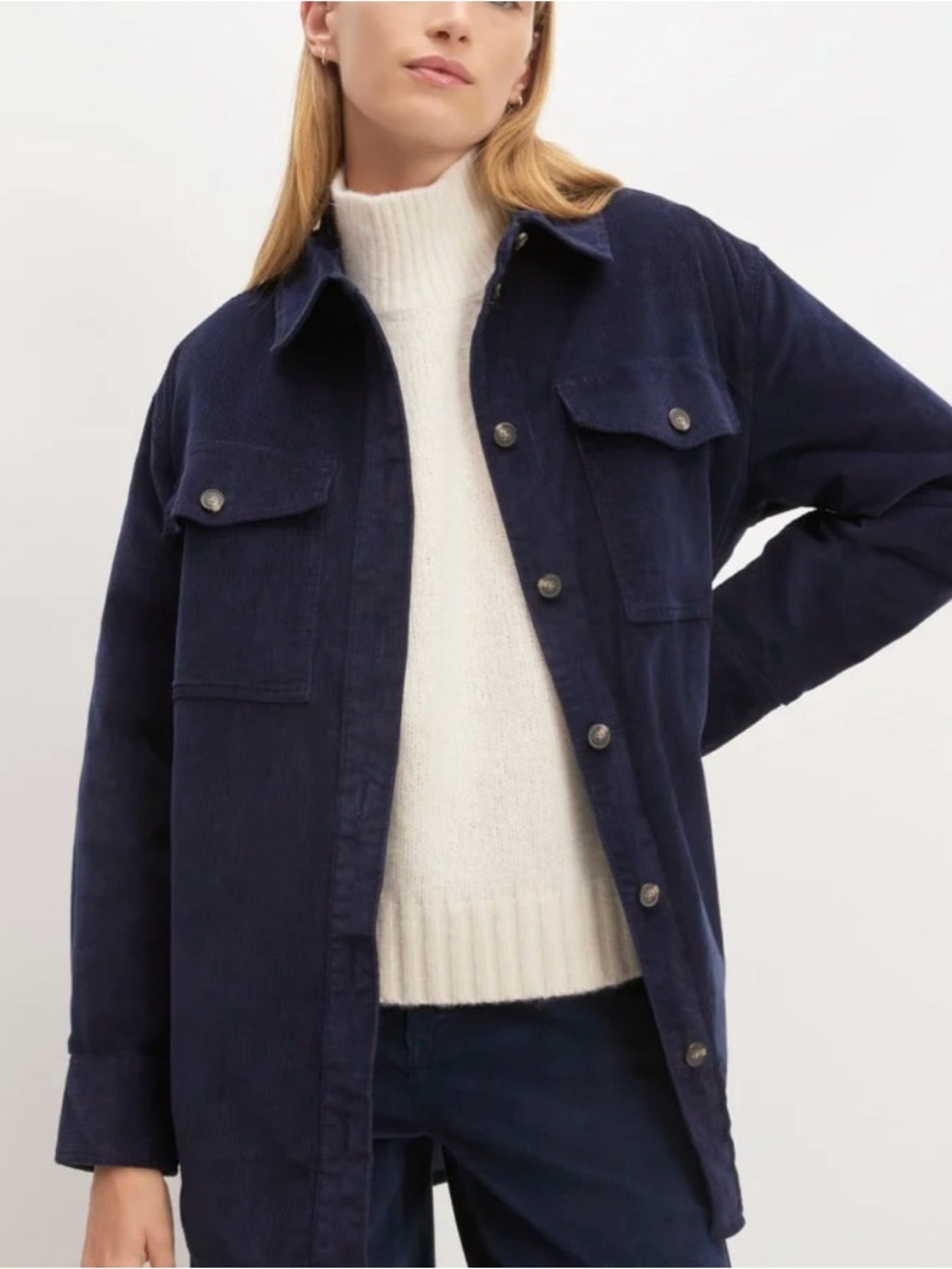 Everlane The Corduroy Oversized Shirt Jacket in Navy Size XXS
